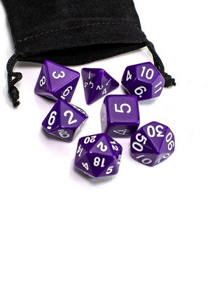Набор из 7 игровых кубиков для ролевых игр, фиолетовый, с мешочком