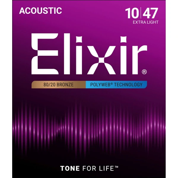 Струны для акустической гитары Elixir 11000 PolyWeb Extra Light 10-47 бронза 80/20