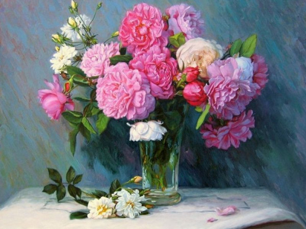 Картина по номерам 40х50 Букет пионов (25 цветов)