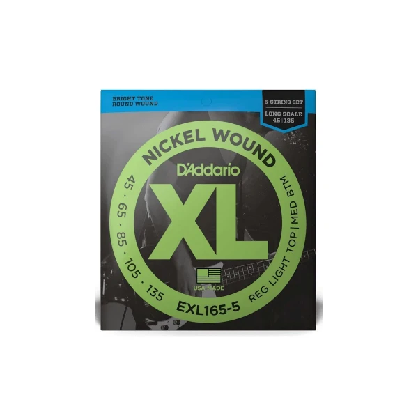 Струны для 5-струнной бас-гитары D'Addario EXL165-5, Nickel Wound, 45-135, Regular Light/Medium