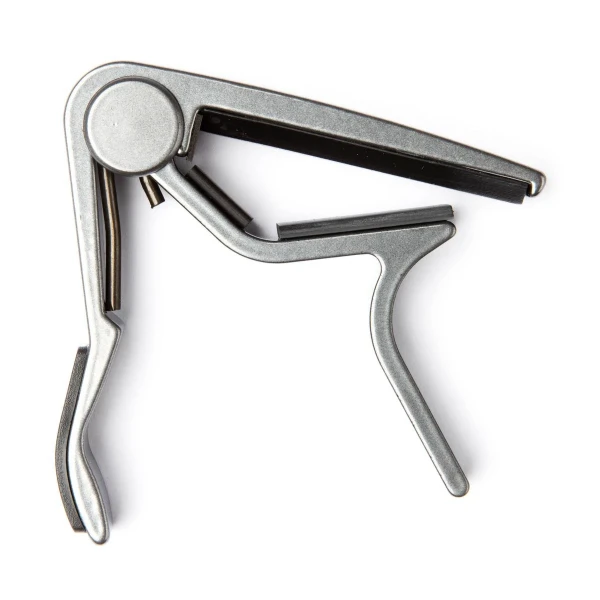 Каподастр "прищепка" для гитары с плоской накладкой грифа Dunlop 84FS Trigger Flat Silver, темный