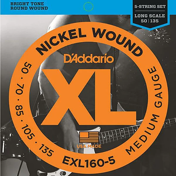 Струны для 5-струнной бас-гитары D'Addario EXL160-5, Nickel Wound, 50-135, Medium