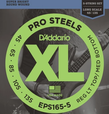 Струны для 5-струнной бас-гитары D'Addario EPS165-5 Pro Steels 45-135, Regular Light/Medium