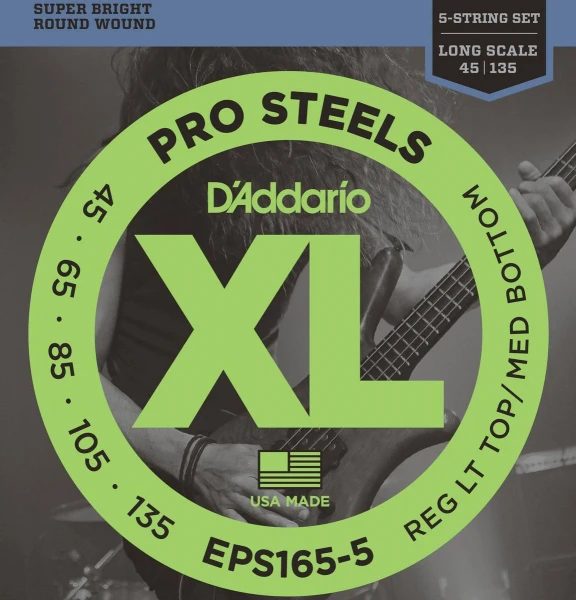 Струны для 5-струнной бас-гитары D'Addario EPS165-5 Pro Steels 45-135, Regular Light/Medium