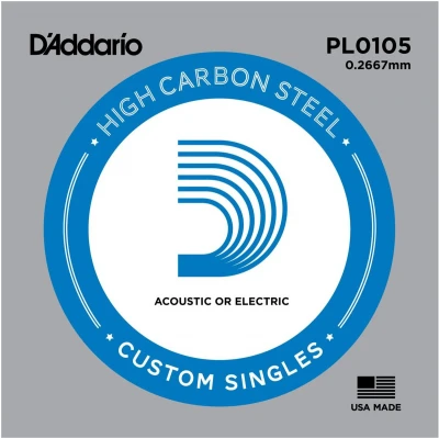 Струна для гитары D'Addario PL0105, 0,105" из стали без обмотки для акустической и электрической гитары