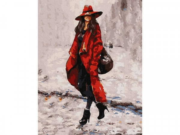 Картина по номерам с цв. схемой на холсте 30х40 ДЕВУШКА В КРАСНОМ (18 цветов)