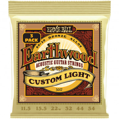 ERNIE BALL 3007 Earthwood 80/20 Bronze Custom Light 3 Pack 11.5-54 - Струны для акустической гитары