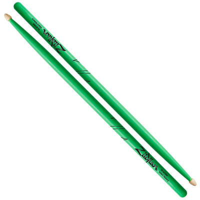 ZILDJIAN Z5AACDGG 5A ACORN NEON GREEN барабанные палочки с деревянным наконечником неоновые, цвет- неоновый зеленый, орех