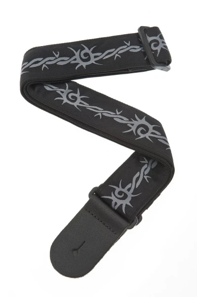 Гитарный ремень Planet Waves 50F04 "Barbed Wire", 50 мм, ткань, кожаные наконечники