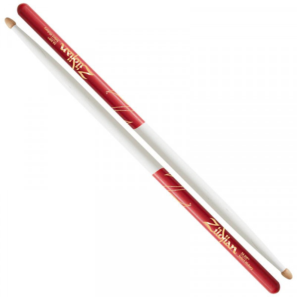 ZILDJIAN Z5AACWDR 5A ACORN WHITE w/ RED DIP барабанные палочки с деревянным наконечником, форма наконечника Acorn, цвет белый