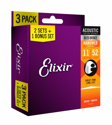ELIXIR 16538 набор 3-х комплектов струн для акустической гитары