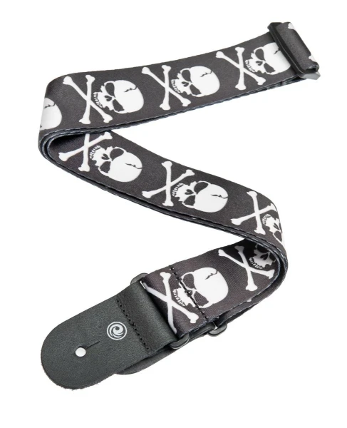 Гитарный ремень Planet Waves 50H01 "Skull & Cross Bones", 50 мм, ткань, кожаные наконечники