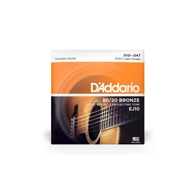 Струны для акустической гитары D'Addario EJ10, бронза 80/20, Extra Light 10-47