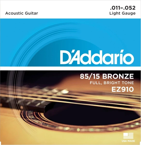 Струны для акустической гитары D'Addario EZ910, бронза 85/15, Light 11-52