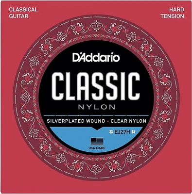 Струны для классической гитары D'Addario EJ27H, прозрачный нейлон, Silver, Hard Tension