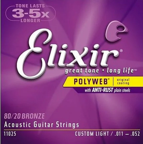 Струны для акустической гитары Elixir 11025 PolyWeb Custom Light 11-52 бронза 80/20