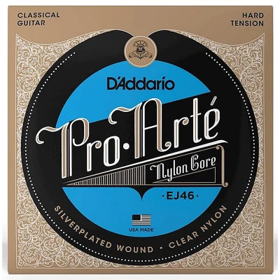 Струны для классической гитары D'Addario EJ46 Pro Arte, прозрачный нейлон, silver, hard tension
