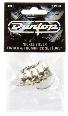 Когти для игры на музыкальных инструментах Dunlop 33P025 Nickel Silver Fingerpick 5Pack, толщина 0.25 мм, 5 шт.