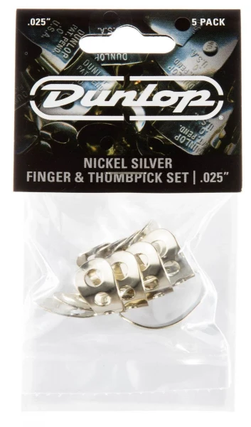 Когти для игры на музыкальных инструментах Dunlop 33P025 Nickel Silver Fingerpick 5Pack, толщина 0.25 мм, 5 шт.