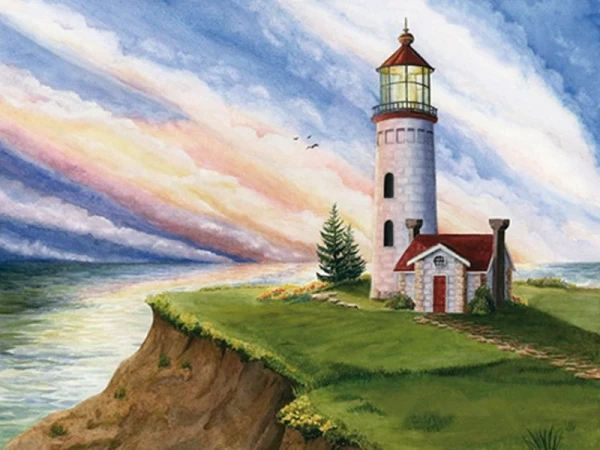 Алмазная мозаика 15х20 МАЯК НА РАССВЕТЕ (16цветов)