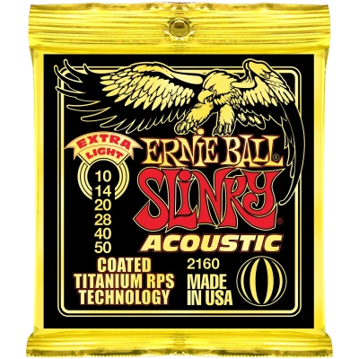 Ernie Ball 2160 Coated Titanium RPS 80/20 Extra Light (10-14-20w-28-40-50) для акустической гитары