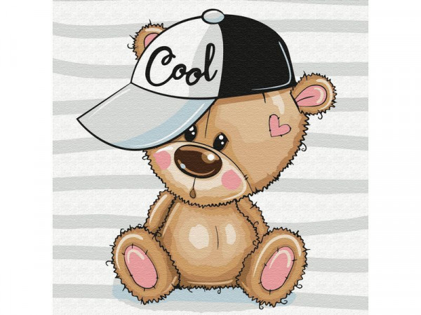 Картина по номерам 20Х20 МЕДВЕЖОНОК В КЕПКЕ (12 цветов)