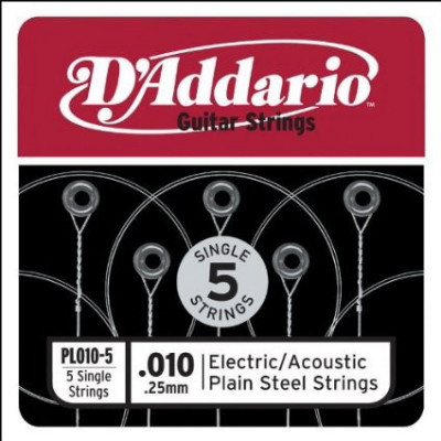 D'ADDARIO PL010-5, 5 штук упаковка одиночных струн для акустической и электрогитары