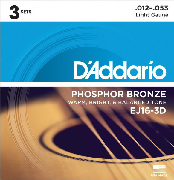 D'ADDARIO EJ16-3D Light 12-53 3 комплекта струны для акустической гитары