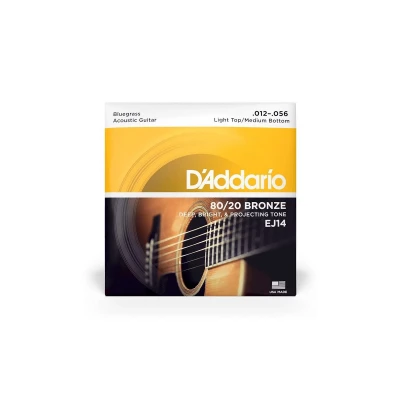 Струны для акустической гитары D'Addario EJ14, бронза 80/20, Light/Medium, 12-56