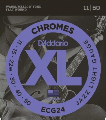 Струны для электрогитары D'Addario ECG24 Chromes, хром, 3-я в оплетке, 11-50, Jazz Light
