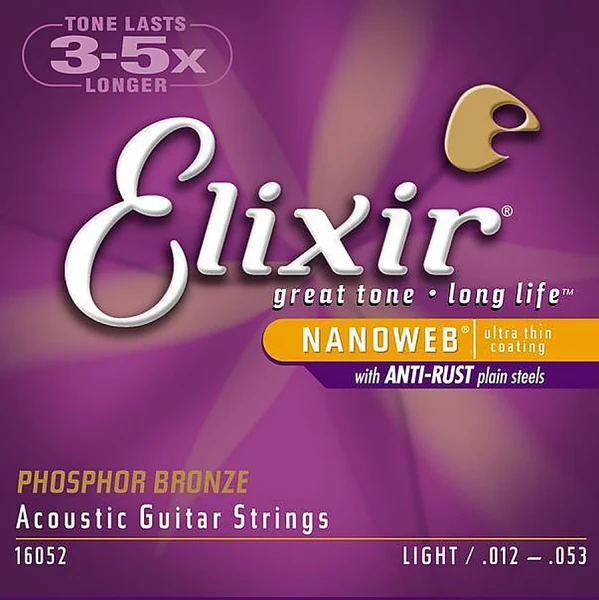 Струны для акустической гитары Elixir 16052 NanoWeb 12-53 фосфор/бронза