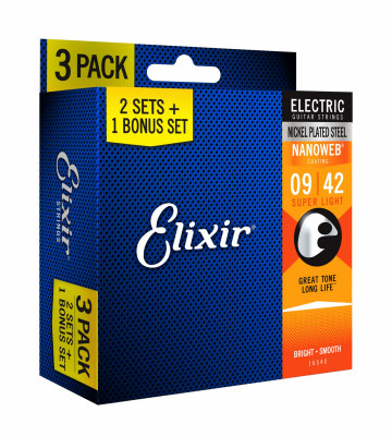 ELIXIR 16540 набор 3-х комплектов струн для электрогитары