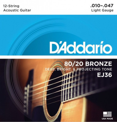 D'ADDARIO EJ36 Light 10-47 струны для 12-струнной акустической гитары