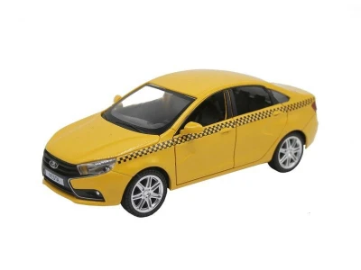 Машина "АВТОПАНОРАМА" LADA VESTA "ТАКСИ" желтый, 1/24, свет, звук, инерция, в/к 24,5*12,5*10,5 см