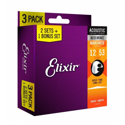 ELIXIR 16539 набор из 3-х комплектов струн для акустической гитары