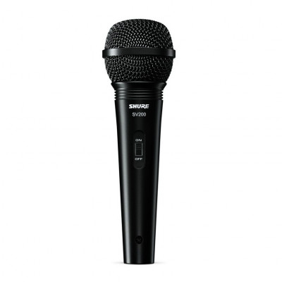Микрофон вокальный динамический SHURE SV200-A - с выключателем, кабель (XLR-XLR) и держатель на стойку в комплекте, черный