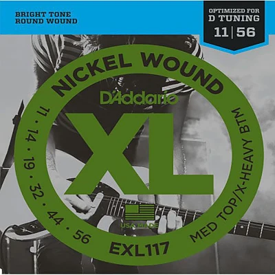 Струны для электрогитары D'Addario EXL117 Nickel Wound, никель, 11-56, Medium, для пониженного строя
