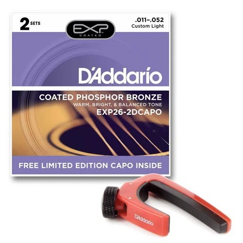 D'ADDARIO EXP26-2DCAPO. струны для акустической гитары EXP26 2 комплекта + каподастр в подарок!