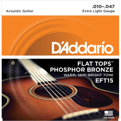 Струны для акустической гитары D'ADDARIO EFT15 фосфор/бронза, полир, Extra Light 10-47