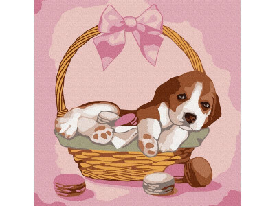 Набор юного художника 20Х20 ЩЕНОК В КОРЗИНКЕ (13 цветов)