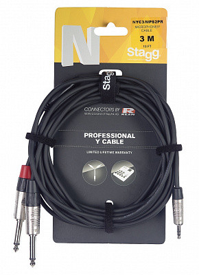 STAGG NYC1/MPS2PR - аудио шнур, мини стерео Jack 1/8"- 2 моно jack 1/4", разъемы NEUTRIK, 1 м