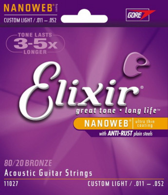 ELIXIR 11027 NanoWeb Anti-rust Custom Light 11-52 струны для акустической гитары