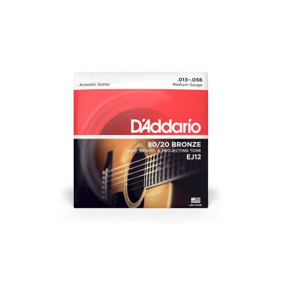 Струны для акустической гитары D'Addario EJ12, бронза 80/20 Medium 13-56