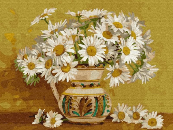 Картина по номерам с цветной схемой на холсте 30х40 Бузин. Ромашковое кружево (20 цветов)