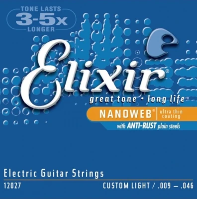 Струны для электрогитары Elixir 12027 NanoWeb Custom Light 9-46