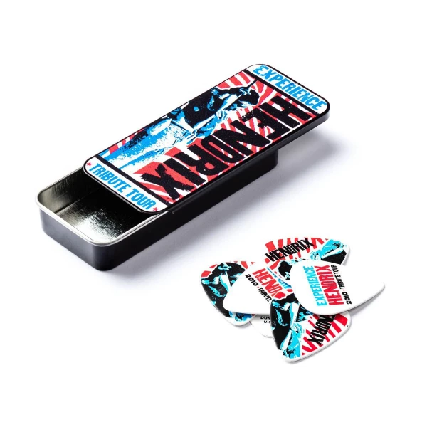 Сувенирный набор медиаторов в пенале Dunlop JHPT09M Jimi Hendrix Tribute Tour Pick Tin, средние, 12 шт.