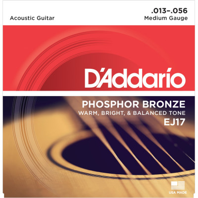 Струны для акустической гитары D'ADDARIO EJ17 с обмоткой из фосфорной бронзы, Medium 13-56