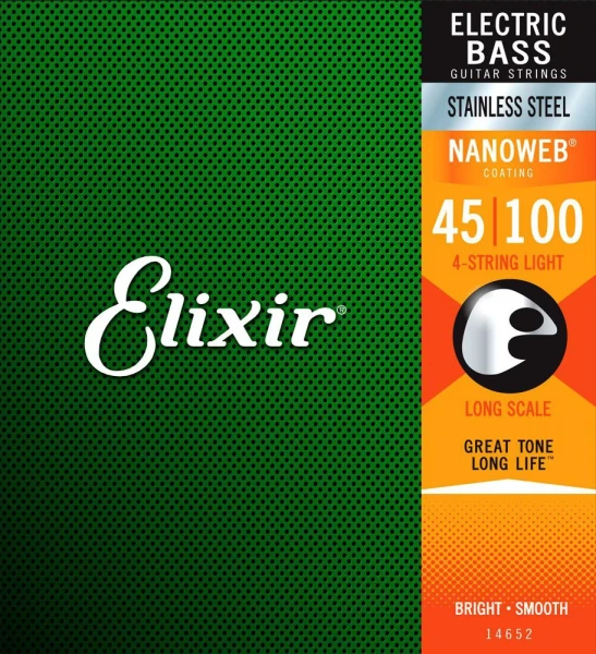 Струны для бас-гитары Elixir 14652 NanoWeb Light 45-100, сталь