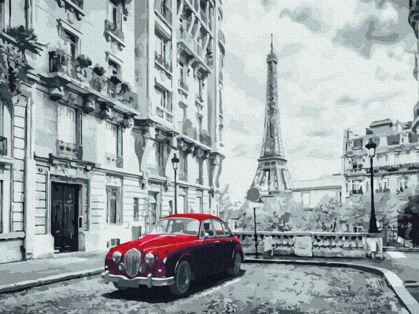 Картина по номерам 40х50 АВТО НА УЛИЦЕ ПАРИЖА (15 цветов)