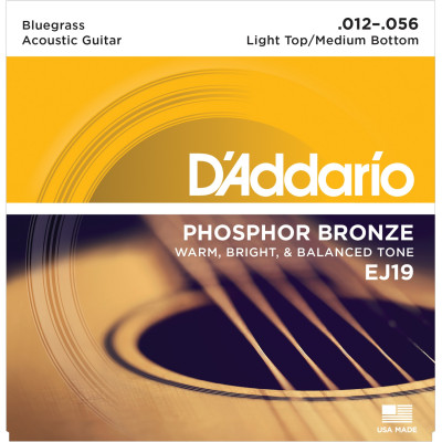 Струны для акустической гитары D'ADDARIO EJ19 с обмоткой из фосфорной бронзы, bluegrass, 12-56